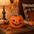 thumbnail image 6 of Halloween Pumpkin Candy Bucket Trick Or Treat Pail with Portable Handle Durable Orange Plastic Jack O Lantern Storage for Student Party Favors Halloween Season Home Decor 1 Pack, 6 of 7