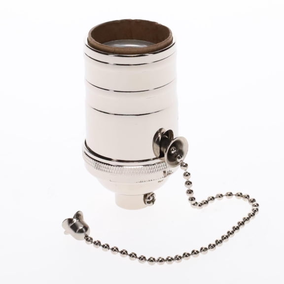 B&P Lamp® Heavy Turned Brass Socket With Polished Nickel Finish, On/Off Pull Chain Function