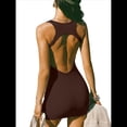 thumbnail image 3 of Vestido Mini Ajustado para Mujer, Sin Espalda, Informal, , de Verano, Acanalado. Marrón S, 3 of 10