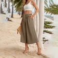 thumbnail image 2 of Women's Pants Fashion Casual Pants For Women Flowy Linen Wide Leg Tie Knot Loose Beach High Waisted Trousers With Pockets, 2 of 7