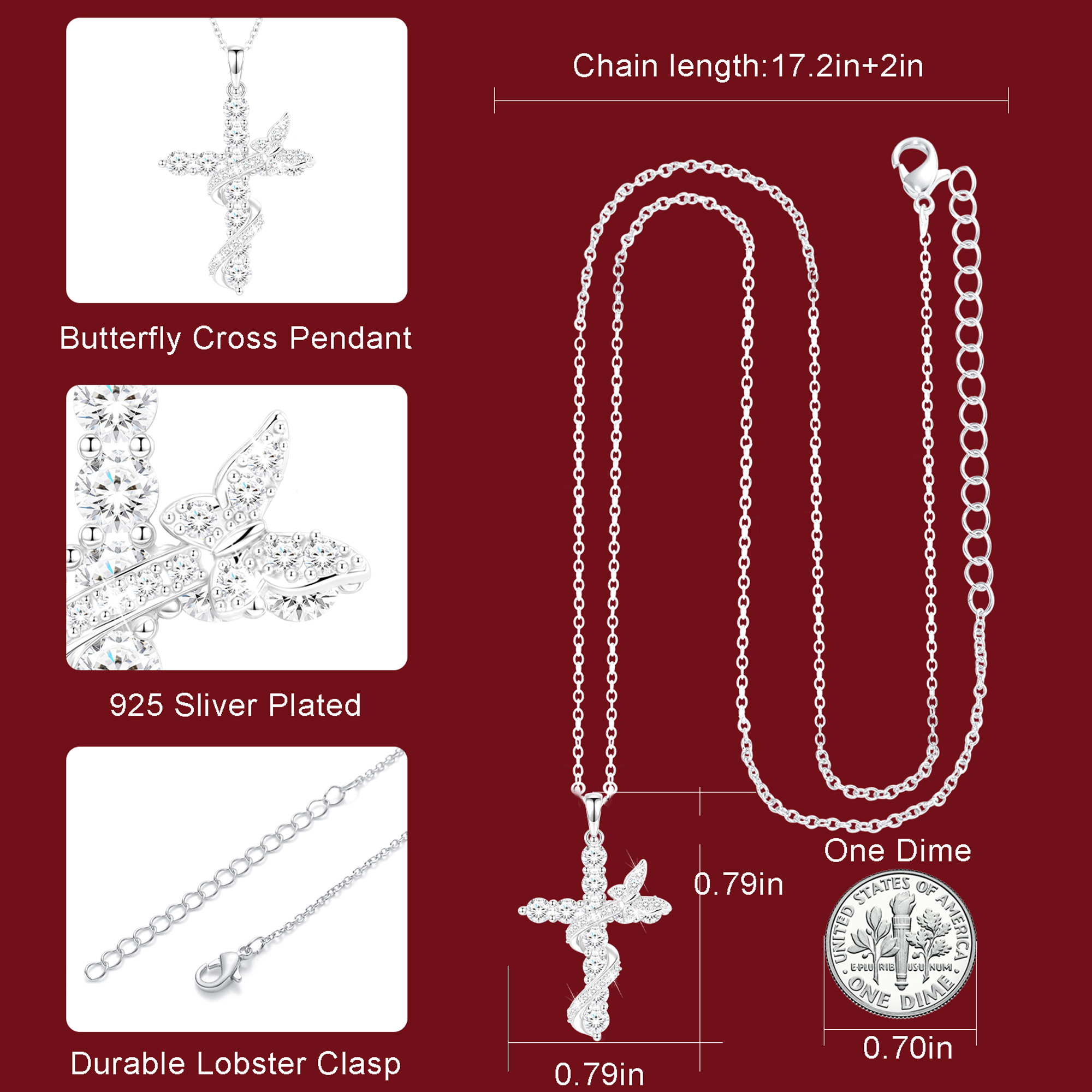 APSVO 925 Silver Plated Butterfly Cross Necklace photo 5