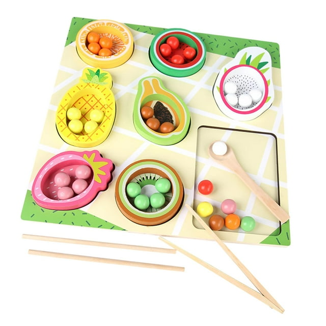 Juguete de clasificación de colores, juego de cuentas de tablero de madera, clasificación de colores, juguete cognitivo de frutas Montessori para