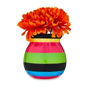 Dia de los Muertos Multi-color Ceramic Flowerpot with Faux Foliage, 4 in x 4 in x 4.88 in, by Way To Celebrate
