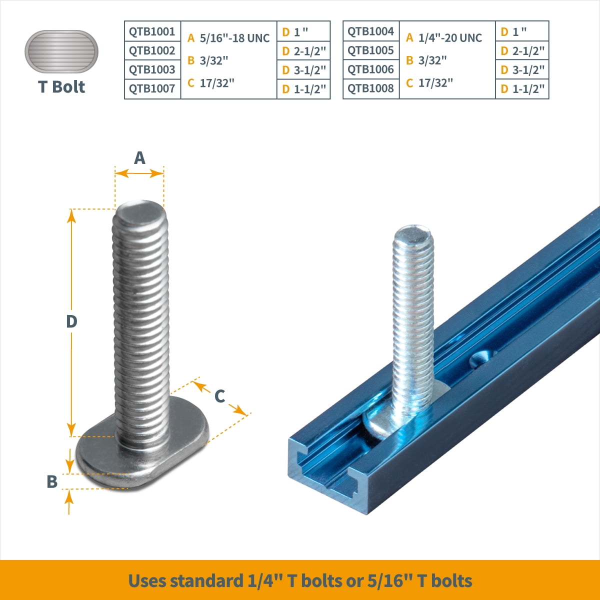 POWERTEC 4PK 24" Double-Cut Profile Universal T-Track with Predrilled Mounting Holes and 100 PCS #6 X 1/2" Wood Screw Set, Phillips Flat Head Deep Thread Screws  (71949)