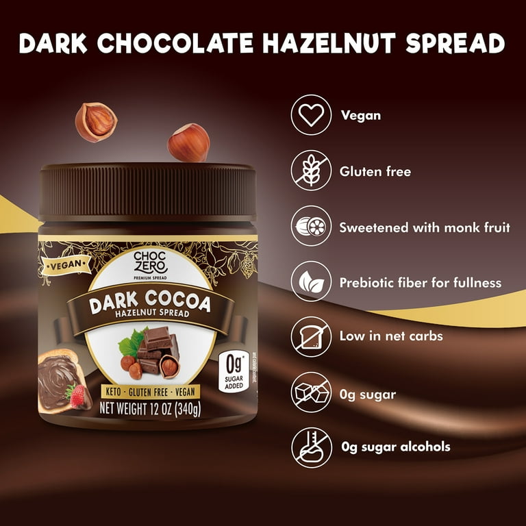 ChocZero Dark Chocolate Hazelnut Spread, Keto Friendly, Vegan