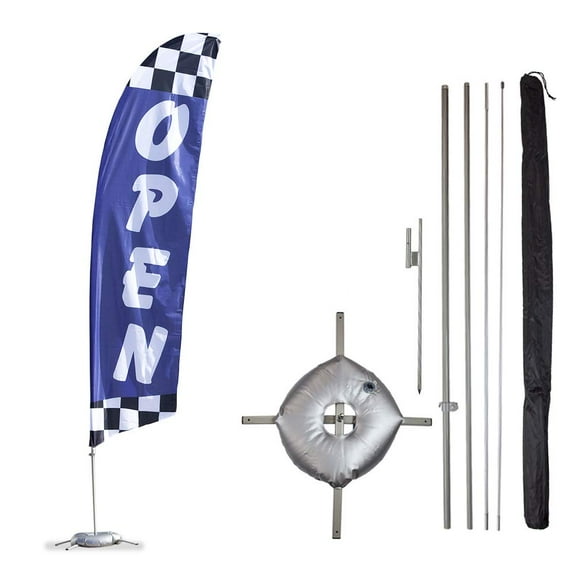 Vispronet Open Flag, 13.5ft Pole Set, Ground Stake, Cross Base, Weight Bag