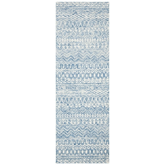 SAFAVIEH Micro-Loop Daithi Geometric Aztec Wool Runner Rug, Blue/Ivory, 2'3" x 7'
