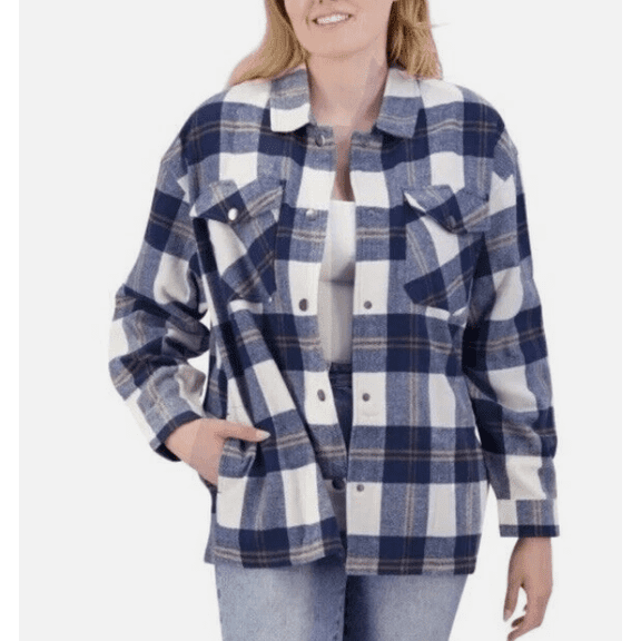 HFX Ladies Shirt Neck Collar Flannel Jacket Blue XS