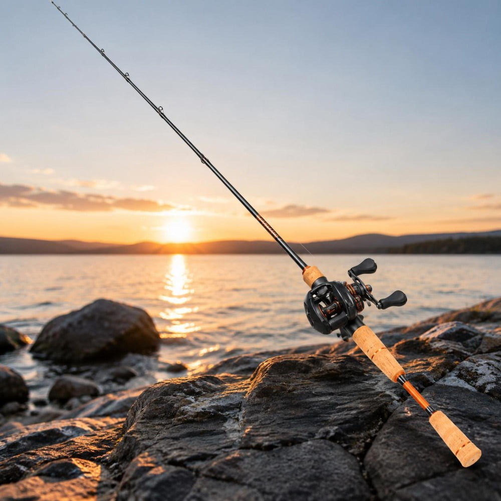 Baitcasting Rod and Reel Combo Im7 Carbon Fiber Construction 6+1 BB System 7.0:1 Gear Ratio Cork Handle