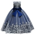 thumbnail image 4 of IBTOM CASTLE Flower Girl Lace Dress for Kids Wedding Bridesmaid Pageant Party Formal Long Maxi Gown Princess Communion Tulle Bow Dresses 4-5 Years Royal Blue, 4 of 9