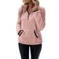 thumbnail image 1 of Women Winter Color Pullover Zipper Wool Loose Tops with Pockets, 1 of 7