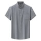 thumbnail image 1 of Mens Manga Corta Botón Abajo Camisas de Moda Bordado de Pie Cuello Bolsillo, Blusa de Algodón para Uso Al Aire Libre Y Diario, 1 of 5