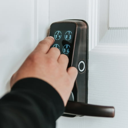 Lockly - Secure Plus Smart Lock Bluetooth Replacement Latch with Touchscreen/Fingerprint Sensor/Key Access/Auto Lock - Matte Black