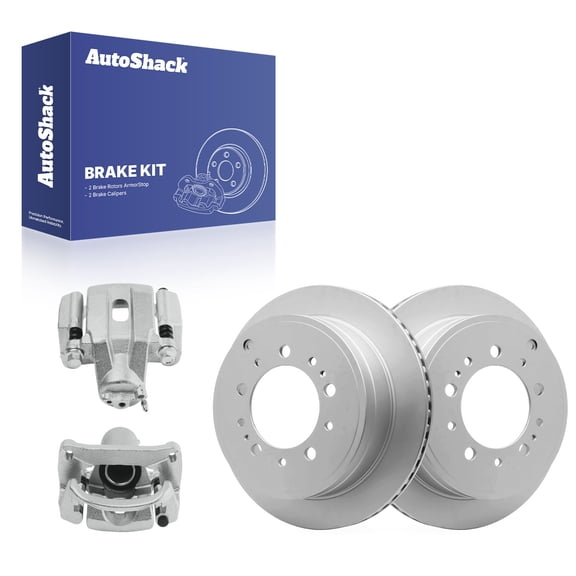 AutoShack Rear Brake Rotors & Calipers for Toyota, Tundra 2007-2016 Sequoia 2008-2016, 4WD RWD V6 4.0L V8 4.6L 4.7L 5.7L - Coated - ArmorStop - 13.58" (344.9 mm), 5-Lug