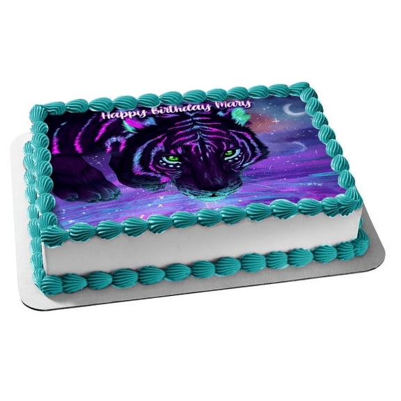 Galaxy Tiger Drinking Water Edible Icing Image Cake Topper, by TNCT