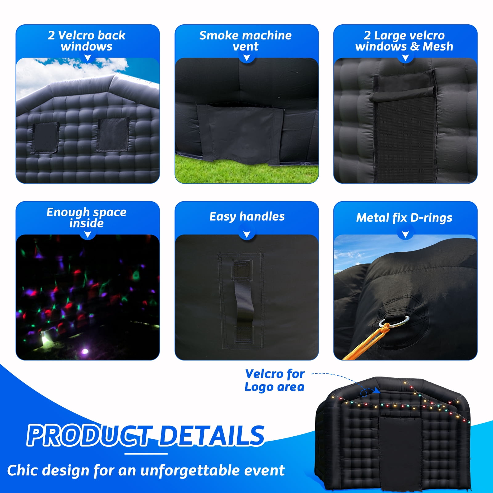 Step4Fun Large Black Inflatable Night Club 18x16x12Ft Party Tent with Logo Area for Wedding Birthday