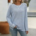 thumbnail image 2 of Htigea Women's Fall Shirt Preppy Striped Long Sleeve Tops Casual Loose Fitted Crewneck Pullover Tunic Tees Light Blue XL, 2 of 7