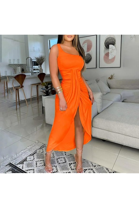 Kojanyu High-Slit Satin Evening Dress with Side Cutouts - Women's Summer Solid Strapless Long Dress Beach Split Dress Party Club Dress