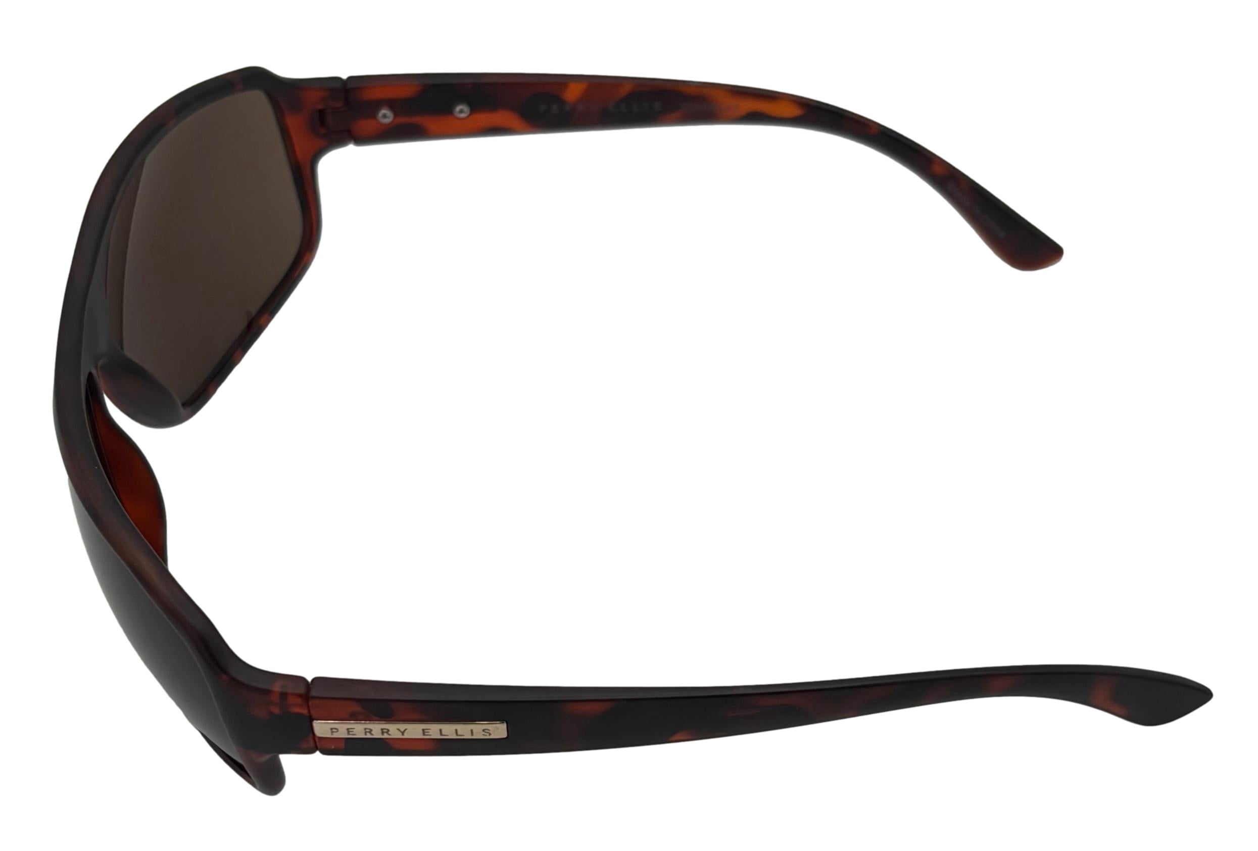 Perry Ellis Matte Demi Plastic Men's Sport Wrap Sunglasses, Brown Lens