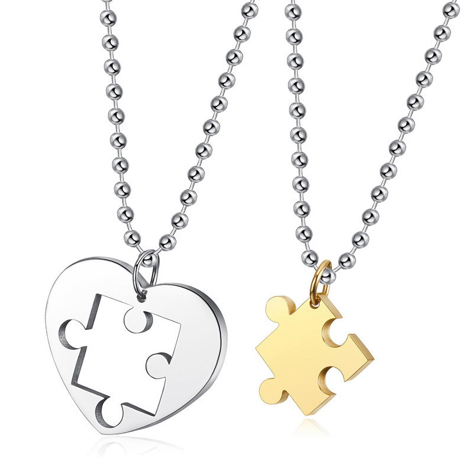 TTstyle Stainless Steel Love Heart Puzzle Pendant For Couple Two Free Chains 