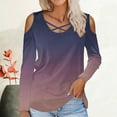 thumbnail image 2 of Jalioing Women's Long Sleeve Fashion Shirts Cold Shoulder Cross V Neck Casual Blouses Gradient Spring Summer Tops, 2 of 5