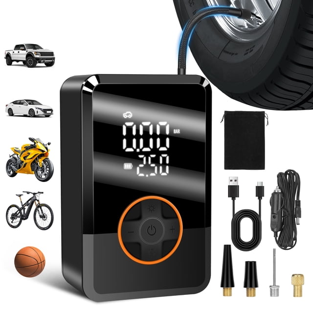 JIGUOOR Inflador de Llantas Compresor de Aire Portátil con Pantalla Dual, 4000mAH 150PSI Bomba de Llantas Rápida Manómetro de Presión de Inflado de Llantas, Bomba de Aire para Llantas de Auto, Motoci