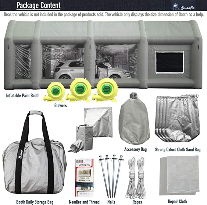 Sewinfla Indoor Inflatable Paint Booth with Air Draft Device 30x20x13Ft with Blowers