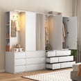 thumbnail image 5 of 72" Tall Wardrobe Closet,Wooden Wardrobe with 2 Doors & 6 Drawers,Modern Clothing Storage Cabinet with Storage Shelves,Hanging Rail for Bedroom,White, 5 of 8