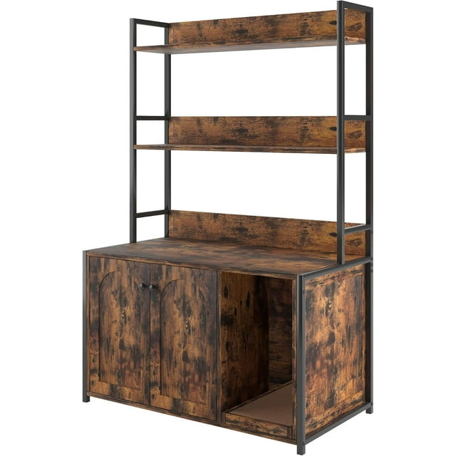Cat Litter Box Enclosure, with 2 Storage Shelves, 52'' Hidden Litter Box, Stylish Hidden Cat Furniture