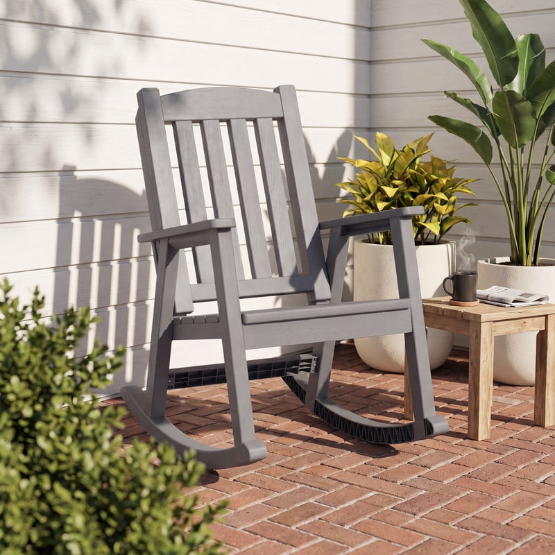 Vineego Oversized Outdoor Rocking Chair Set of 2, Heavy Duty Patio Rocker, All-Weather Resistant Front Porch Lawn Chairs for Outside, Light Brown