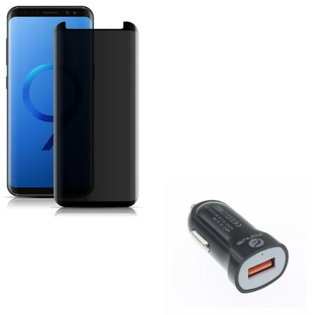Screen Protector Car Charger - Compatible With Samsung Galaxy S9 - Anti-Peep Privacy Tempered Glass Screen Protector 3D w 18W USB Adaptive QC Fast Car Charger