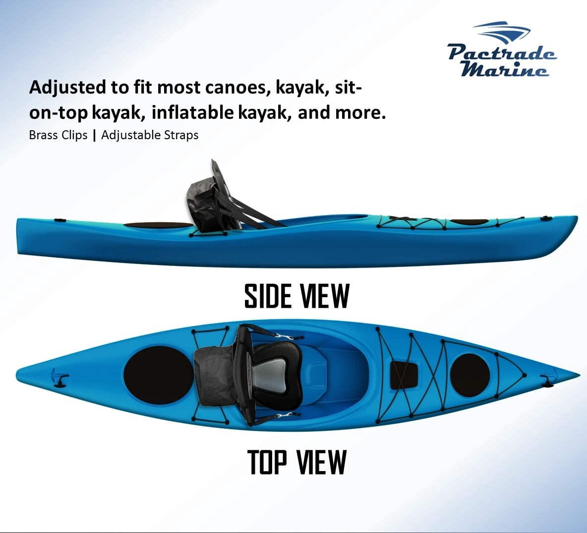 Pactrade Marine Boat Adjustable Straps Black Gray Extra Padded Deluxe Kayak Seat Detachable Storage Backpack Bag Canoe Backrest Support Cushion Sit on Top Fishing Brass Clips (1)