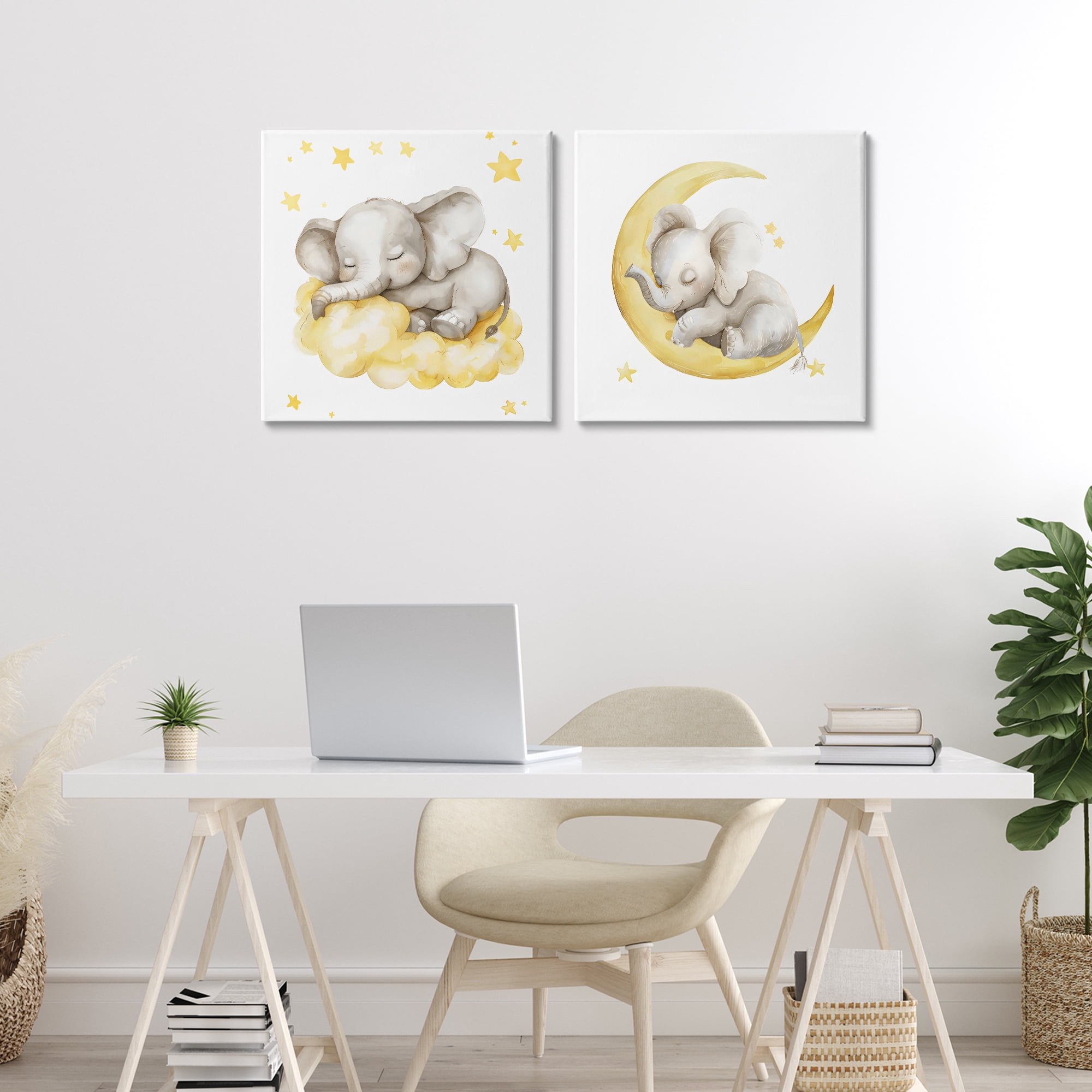 Stupell Industries Sleeping Elephant Moon and Clouds 2 Piece Canvas Wall Art Set, design by LSR Design Studio