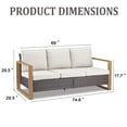thumbnail image 5 of Opohoro 75" Outdoor Patio Sofa, 3-Seat PE Rattan Couch with Cushions and Rust-Resistant Frame, Brown/Beige, 5 of 7