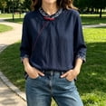 thumbnail image 6 of Womens Plus Size Tops Linen Elbow Length Sleeve Tshirts for Women Crew Neck Pullover Summer Fall Top M-4XL, 6 of 6