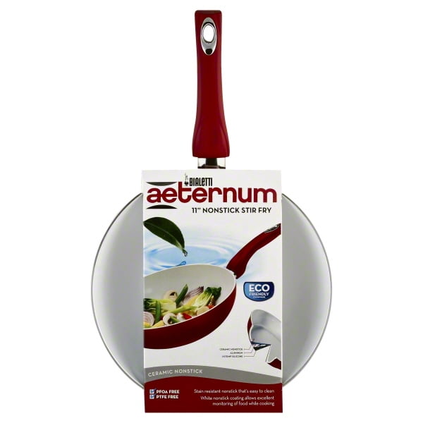 Bialetti Aeternum Red Ceramic and Silicone Stir Fry Pan, 11 Inch