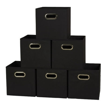 Household Essentials Open Fabric Storage Cube Bins, Set of 6, Black