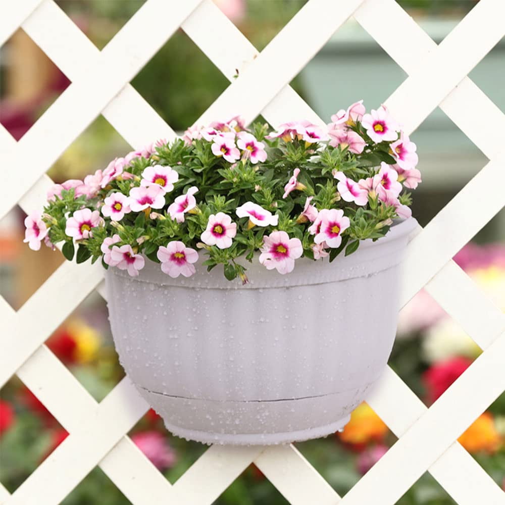 Set of 2 Pcs Hanging Planters Outdoor Hanging Basket Plastic Flower Pot Plants Holder Hanger for Balcony Fence Wall Mounted
