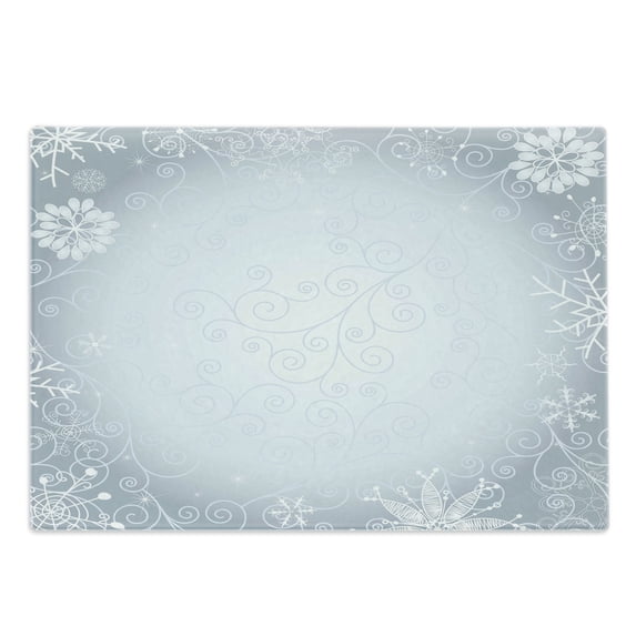 Ombre Cutting Board, Christmas Theme Gentle Frame with Curls Swirls Snowflakes Lace Inspired Motif, Decorative Tempered Glass Cutting and Serving Board, Large Size, Pale Blue Coconut, by Ambesonne