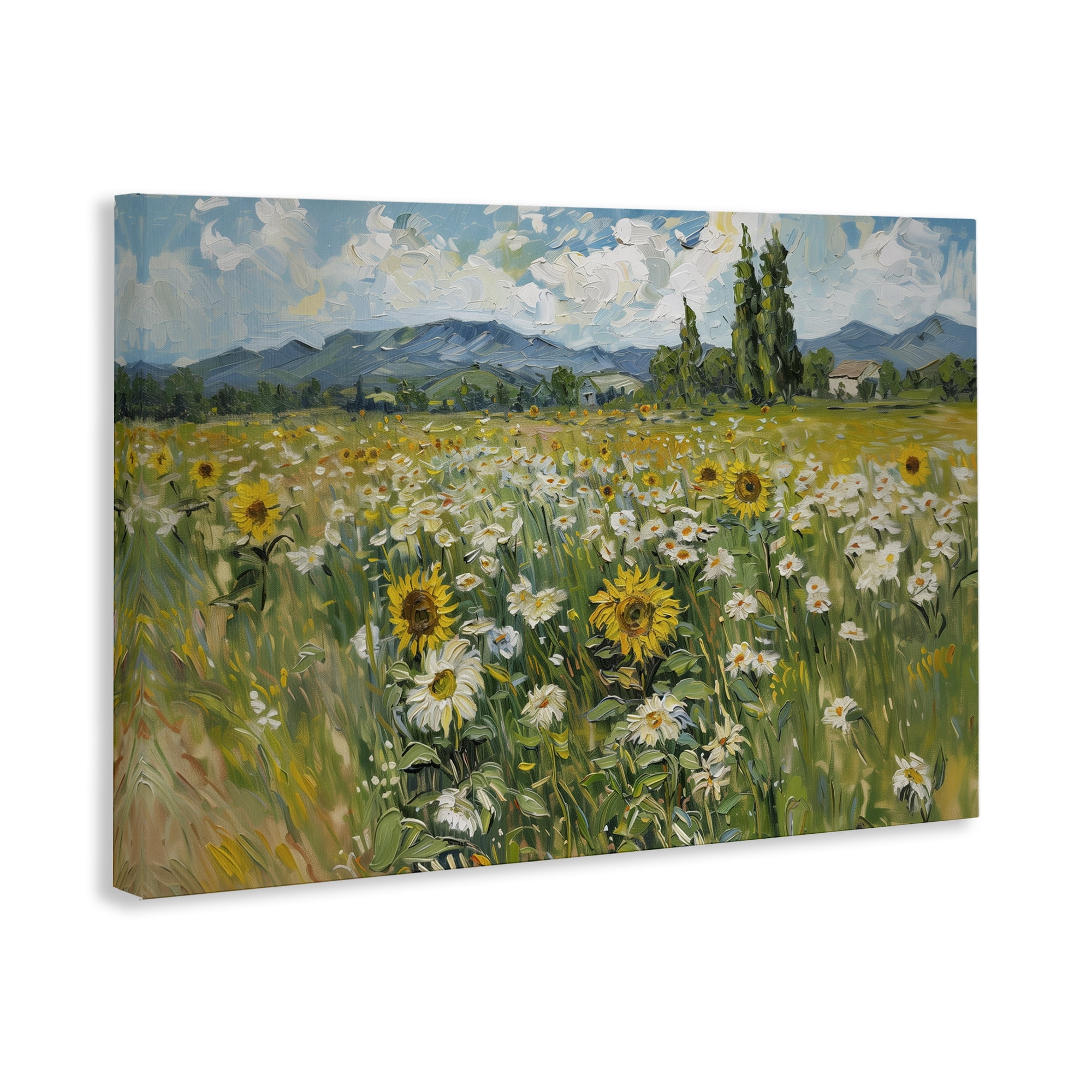 Stupell Industries Sunflower & Daisy Meadow Landscape & Nature Painting Wrapped Canvas Art Print Wall Art, 30 x 20