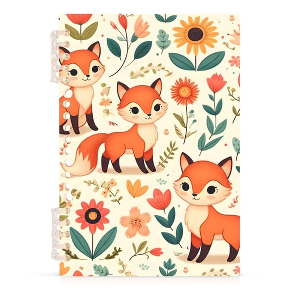 Cute Foxes Flower Leaf Notebooks 1-subject Journal 60 Sheets A5 College Ruled Paper Detachable Ring 8.3"x5.7"