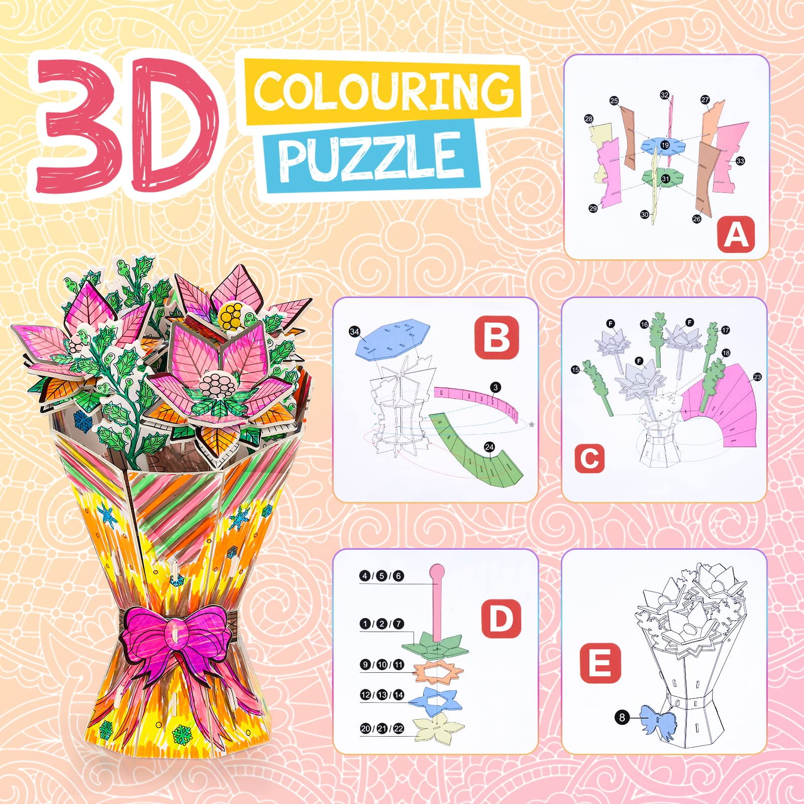 Tangnade Children's Toys DIY 3D Puzzle Color Drawing Decompression Game Interesting Toys Easter Crafts for Kids Ages 8-12