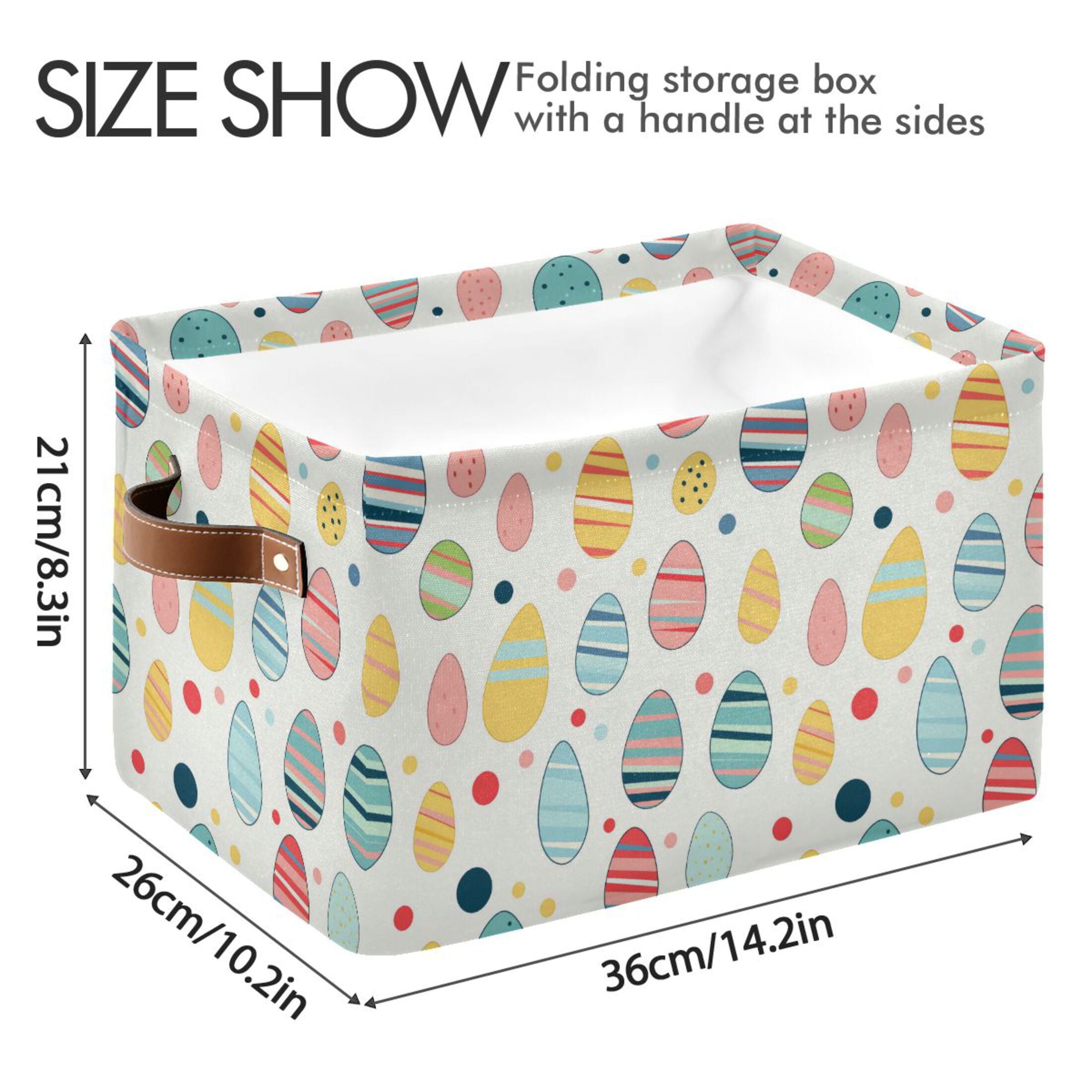 Easter Eggs with Color Stripes Storage Bins with Handle Fabric Organizer Basket Foldable Box 2 Pack 14.2x10.2x8.3