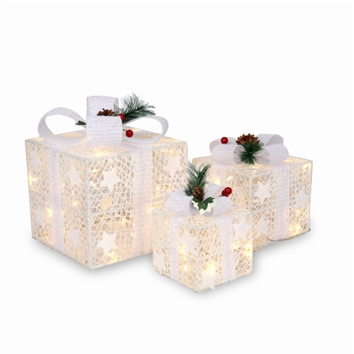 3-Piece Christmas Lighted Gift Boxes Set - 60 Warm White LEDs, Square ABS Plastic, Indoor/Outdoor Festive Decor for Home/Commercial Spaces