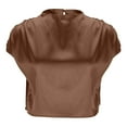 thumbnail image 4 of Olyvenn Women's Crop Tops Satin Ruched Blouses Mock Neck Summer Fashion Cap Sleeve Loose Elegant Shirts Work Office Tops Coffee S, 4 of 6