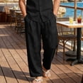 thumbnail image 5 of Horkkom Linen Pants Men Breathable Elastic Waist Solid Color Pants Summer Loose Casual Pants with Pockets M, 5 of 10