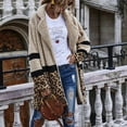thumbnail image 4 of WREESH Ladies Autumn And Winter Loose Stitching Leopard Print Button Lapel Mid-Length Long-sleeved Plush Jacket Tops, 4 of 6