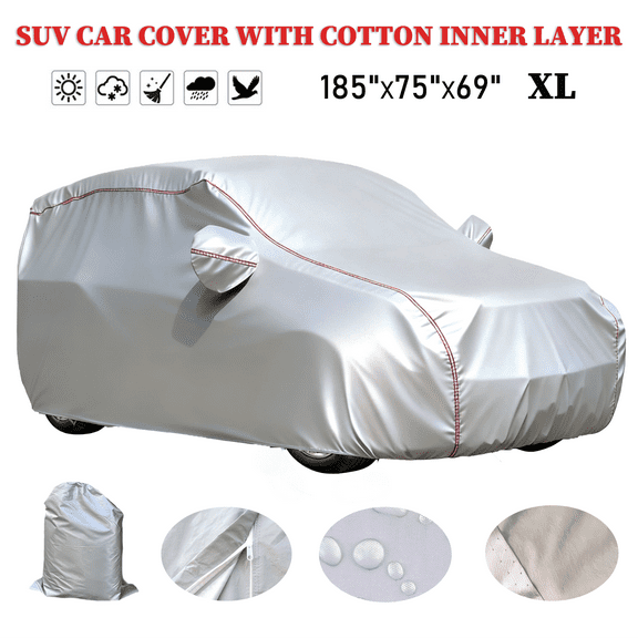 Heavy Duty SUV Truck Cover with Easy-On Side Zipper,Extra Thick Reinforced PVC Material,Outdoor SUV Car Cover with Reflective Strips,All Weather Wind Sun UV Protection,185"×75"×69"