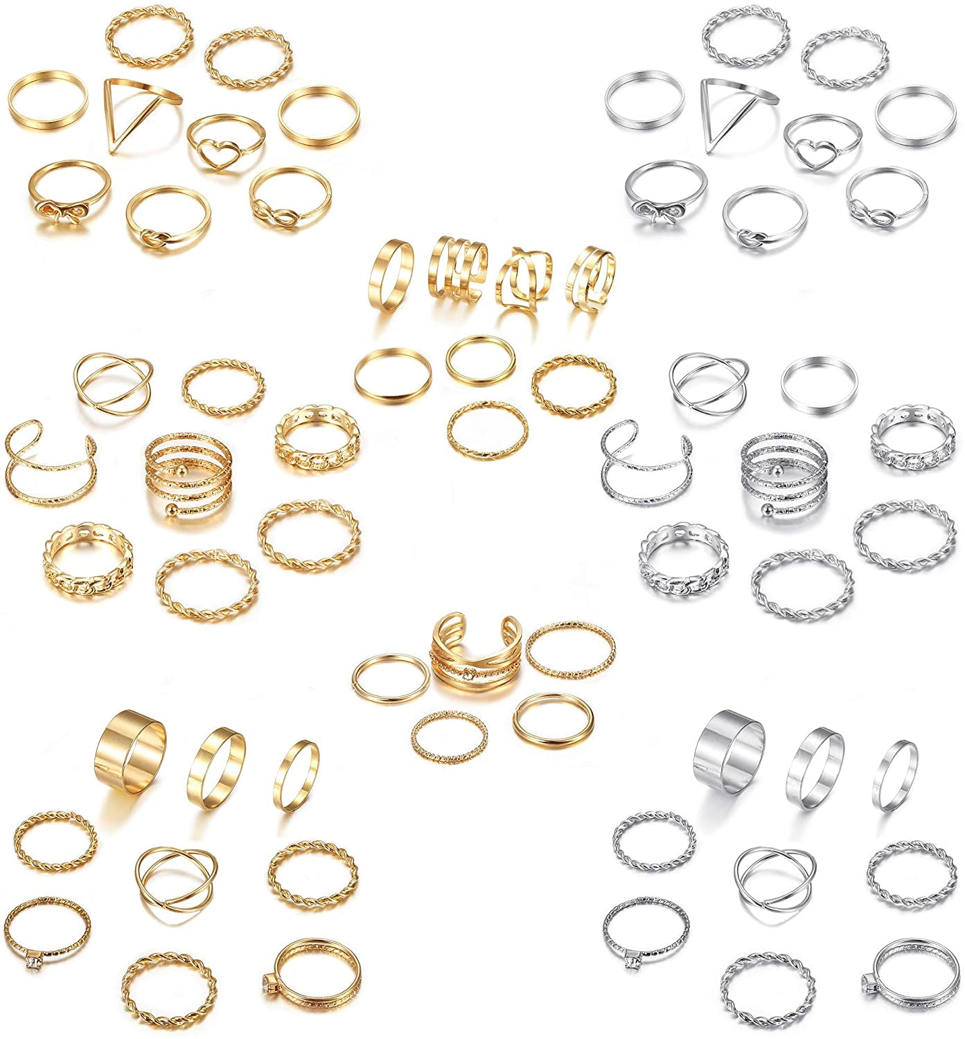 Jstyle 65PCS Bohemian Knuckle Ring Midi Ring Set Hollow Silver Gold ...