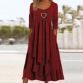 thumbnail image 2 of Robes de Printemps pour Femmes Décontractées Manches 3/4 Longue Robe Évasée Basique Plage Vacances Travail Maxi Robe 2025, 2 of 4